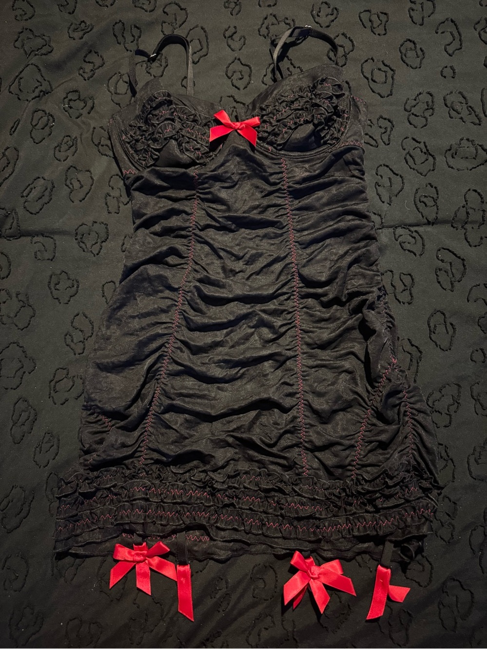 Victoria's Secret Black Lace Babydoll Dress with Red Accents